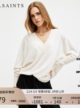 ALLSAINTS女士羊毛针织衫长袖V领针织毛衣春季女装W037KB