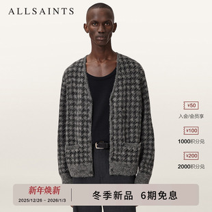 M036KD 羊毛混纺摇滚范2025冬新款 ALLSAINTS男士 格纹针织开衫
