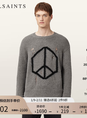 ALLSAINTS男士破洞图案毛衣羊毛混纺针织衫2025秋新款M013KD