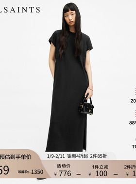 ALLSAINTS女士短袖T恤裙宽松长款连衣裙官方秋季女装W294DA