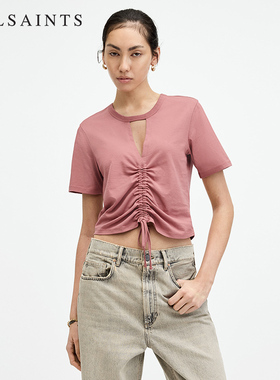 ALLSAINTS女士时尚粉T恤前抽绳甜美短袖上衣官方秋季WM161W