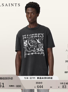ALLSAINTS男士朋克风印花T恤短袖复古上衣2025秋季新款M002PD