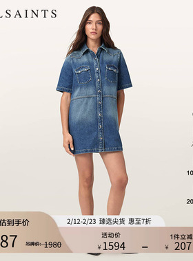 ALLSAINTS女士短袖牛仔连衣裙时尚宽松短裙2025年秋季新款W075DE