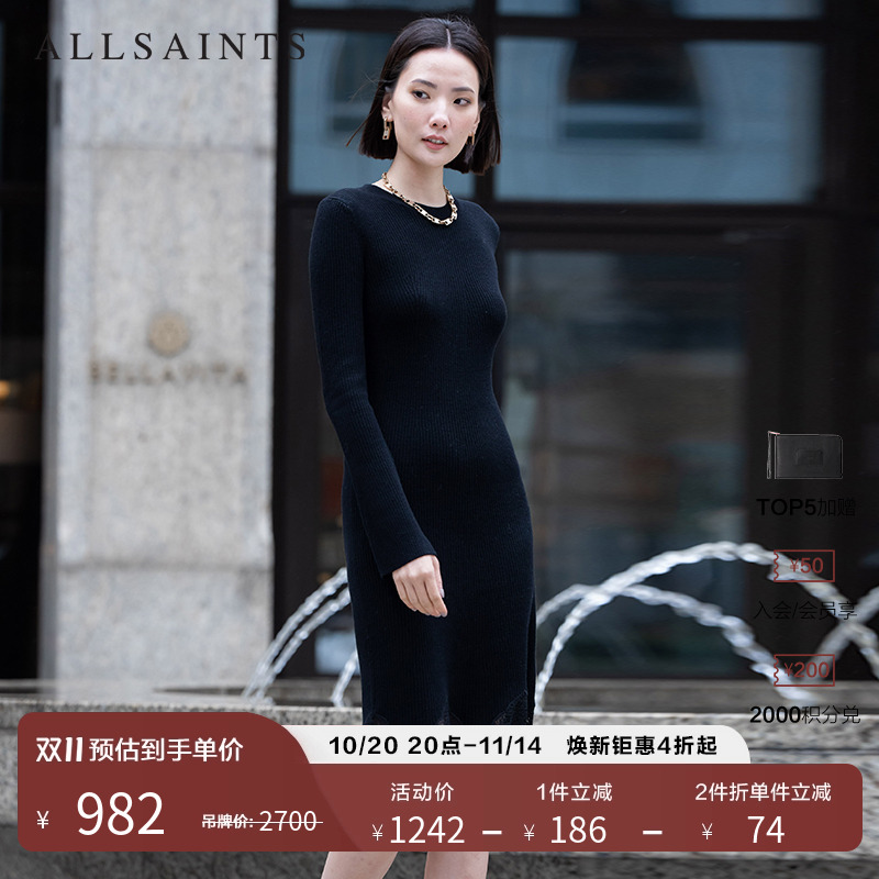 ALLSAINTS女士黑色圆领连衣裙