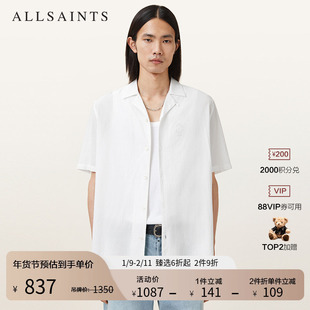明星同款ALLSAINTS男士短袖白衬衫轻盈古巴领衬衣2025秋季M157SC