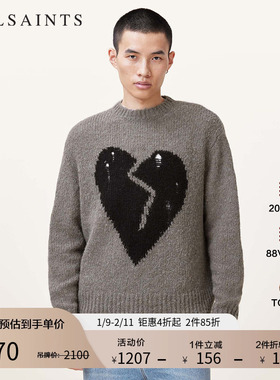 ALLSAINTS男士爱心情侣毛衣羊毛混纺套头衫2025年秋季男装M001KC
