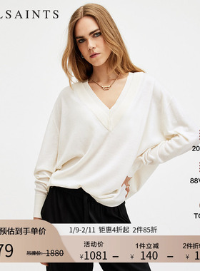 ALLSAINTS女士羊毛针织衫长袖V领针织毛衣秋冬季女装W037KB