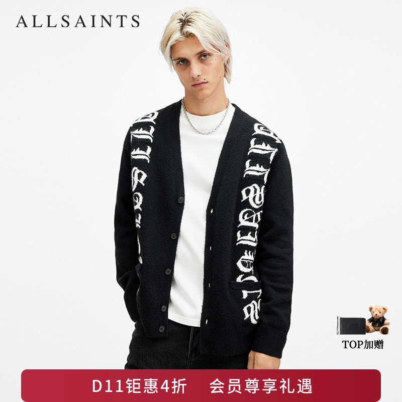 ALLSAINTS男士宽松做旧针织开衫哥特风毛衣秋冬男装M065KB