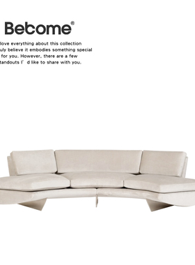 研舍别墅样板房皮艺白色设计师现代简约靠背弧形三人位镰刀沙发I