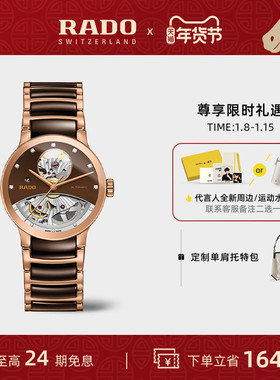 Rado瑞士雷达晶萃小棕裙镂空陶瓷镶钻机械手表女