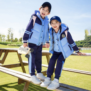 儿童运动班服马甲加厚兰色三件套冬季 小学生校服春秋装 幼儿园园服