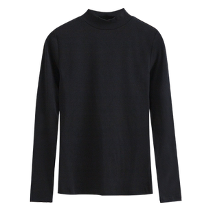 半高领长袖t恤春秋款正肩T恤中领上衣黑色小立领打底衫女修身内搭