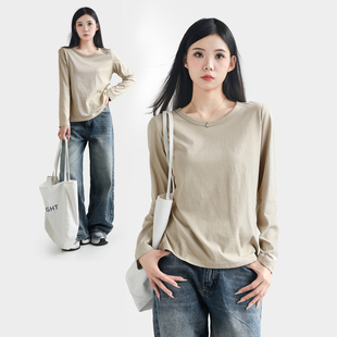 2026新款春秋棉长袖t恤女百搭打底衫纯色薄内搭显瘦宽松简约上衣