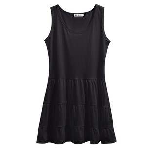 卫衣内搭打底背心裙中长款叠穿A字下摆遮屁股无袖黑色吊带连衣裙