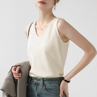 吊带打底显瘦宽松上衣 杏色无袖 华夫格V领背心女内搭夏季 2026新款