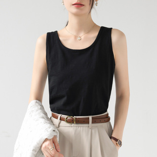 黑色竹节棉背心女外穿夏内搭新款 显瘦上衣 宽松吊带宽肩带打底无袖