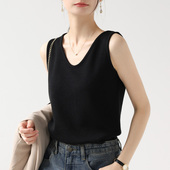 休闲上衣外穿 华夫格内搭打底宽松无袖 黑色吊带背心女2026夏季 新款