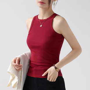 2026新款 酒红遮副乳外穿挖肩挂脖上衣 夏工字背心女吊带内搭打底衫