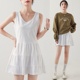 卫衣打底吊带背心裙叠穿内搭白色中长款 无袖 A字连衣裙遮屁股下摆