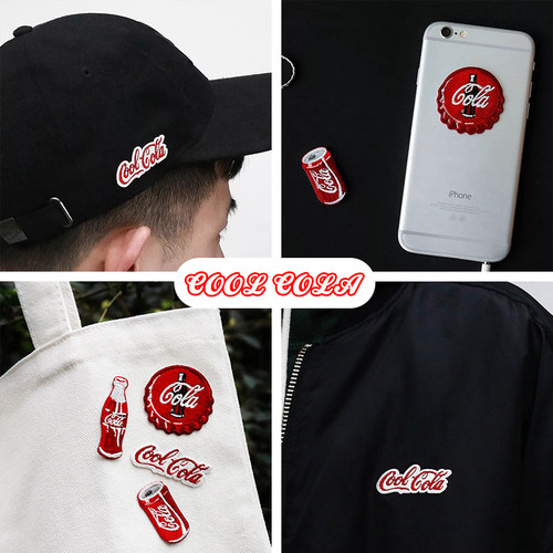可口可乐系列刺绣贴自粘型布贴diy手机壳手账本文具装饰贴围巾贴