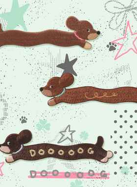 可爱长条腊肠狗狗刺绣贴diy手机壳包包手账本装饰贴衣服自粘布贴