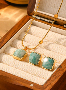 新款项链女小众高级气质吊坠港风复古不规则滴油几何轻奢百搭耳饰