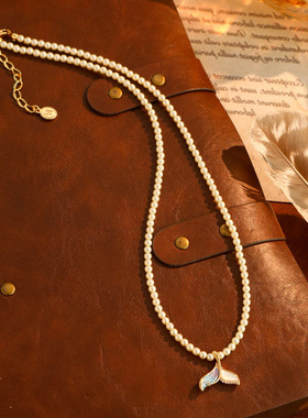 新鱼尾珍珠项链复古天然贝壳高级感轻奢小众锁骨链时尚百搭颈链女