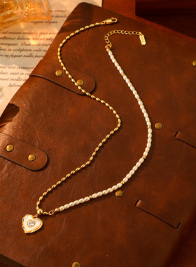 新款爱心贝珠吊坠项链女时尚百搭轻奢小众设计感锁骨链高级感首饰