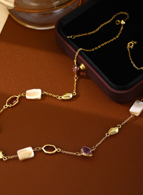 新款时尚轻奢天然彩色贝母水晶项链女小众高级百搭锁骨链精致首饰