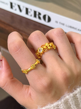 新款法式鸢尾花蕾丝戒指女轻奢小众设计高级感指环时尚百搭首饰