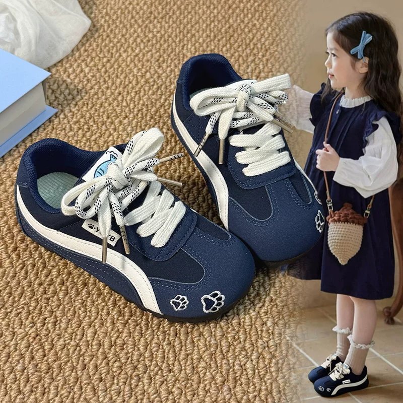 真皮女童鞋子德训鞋2026春夏新款儿童小白鞋女孩休闲运动阿甘板鞋