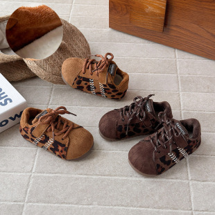 儿童德训鞋2025秋冬季新款韩版女童豹纹麦穗阿甘鞋男童加绒运动鞋