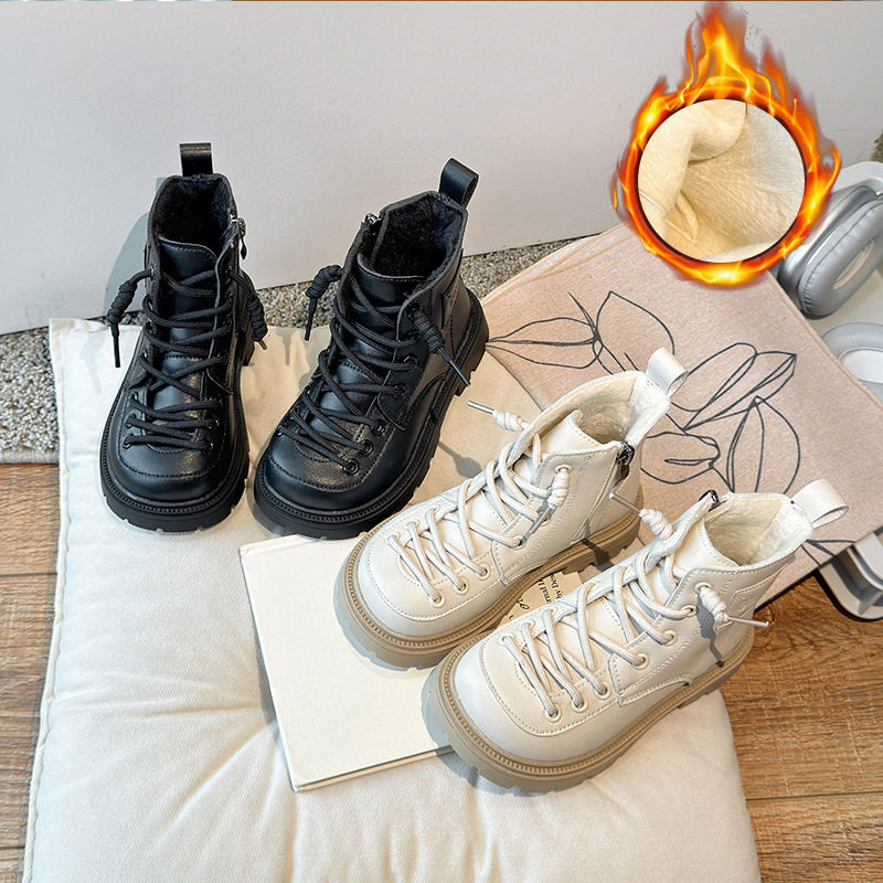 儿童二棉靴子2025年秋冬季加绒小童皮鞋时尚男女童舒适马丁靴短靴