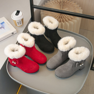 儿童雪地靴女童鞋冬季2025新款加绒保暖加厚小女孩公主高筒靴子潮