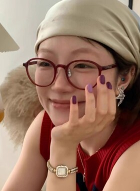 安克拉红色圆框超轻TR90眼镜可配度数近视镜框大脸显瘦防蓝光平光