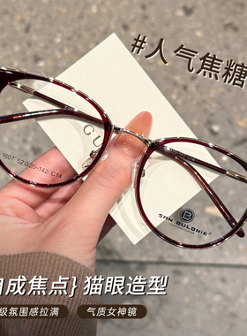 超轻圆框冷茶色钛架眼镜框近视可配度数女素颜神器小框显瘦眼睛架