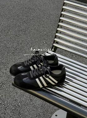 2026秋季双木子新款韩版时尚平底复古黑色德训鞋休闲板鞋运动鞋