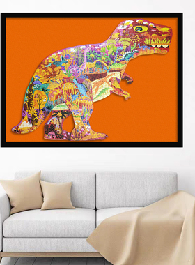 弥鹿正品恐龙拼图带相框专用实木定制裱画框架挂墙高透多色背景纸