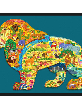 狮子三角龙蓝鲸巨嘴鸟拼图专用实木相框黑白色原木胡桃含背景贴纸