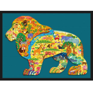 狮子三角龙蓝鲸巨嘴鸟拼图专用实木相框黑白色原木胡桃含背景贴纸