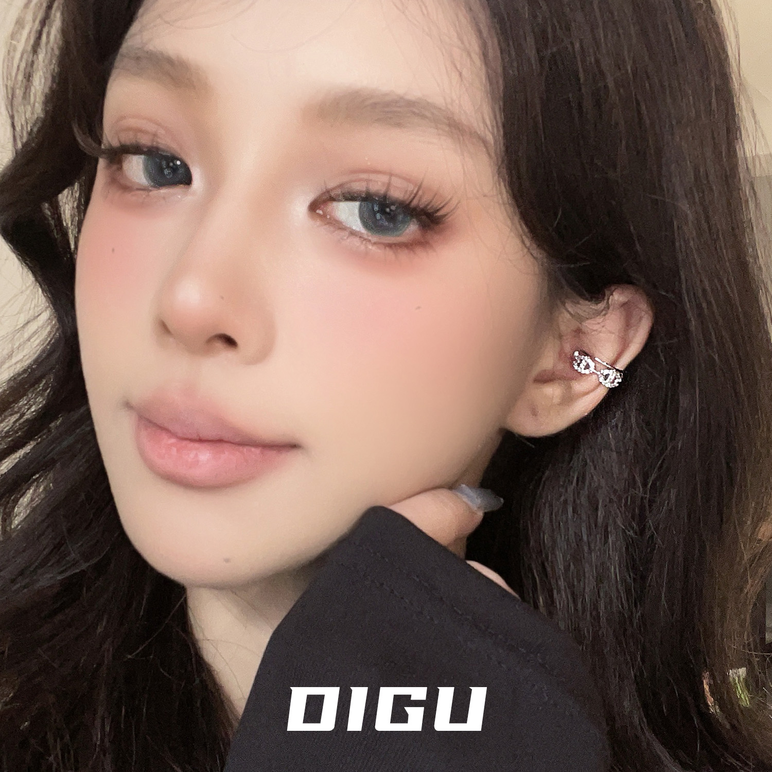 独特设计感镶钻猪鼻子耳夹无耳洞