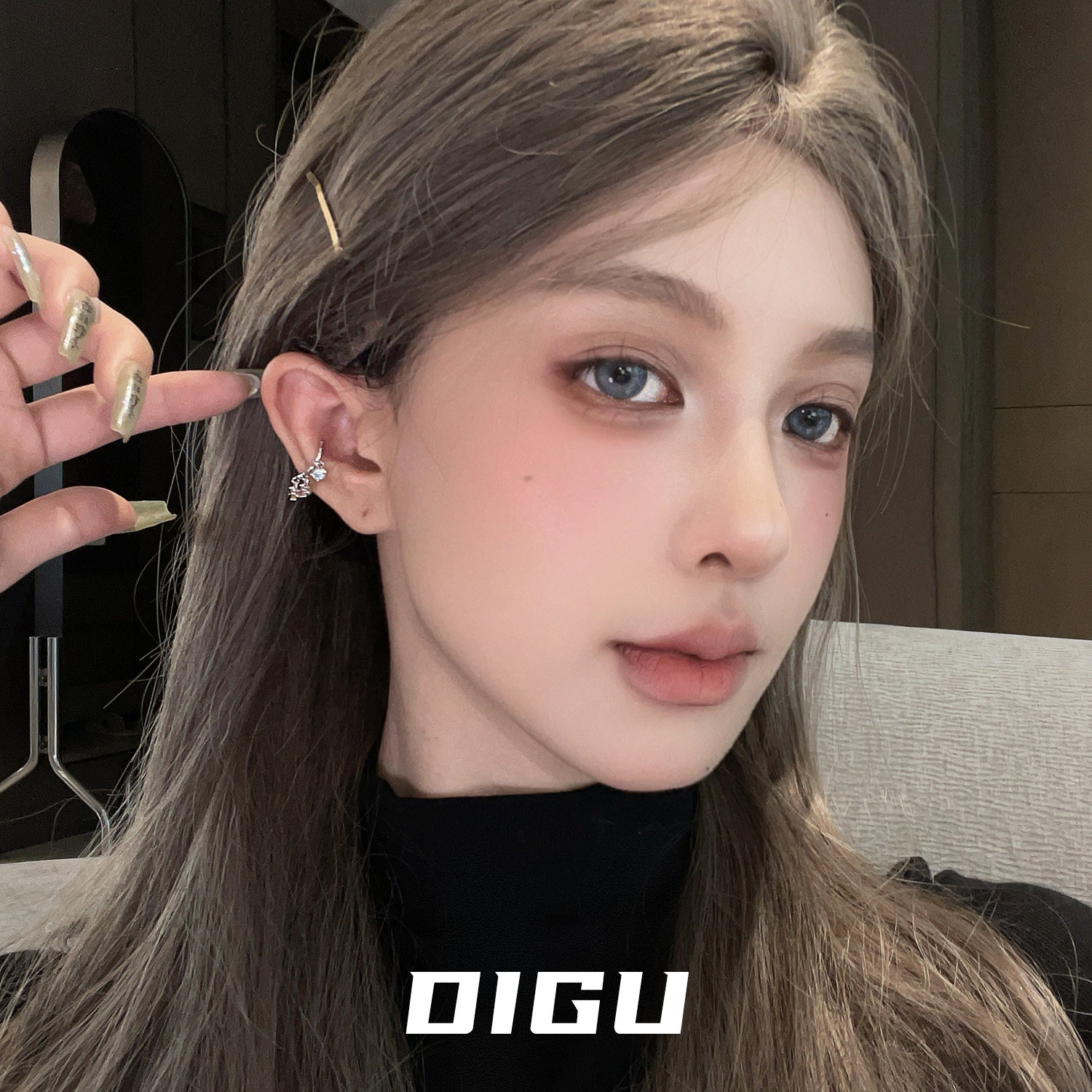 彩虹糖甜美彩色闪钻耳夹无耳洞