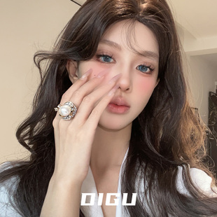 DIGU复古做旧珍珠花朵戒指vintage风独特设计感夸张手指指环手饰