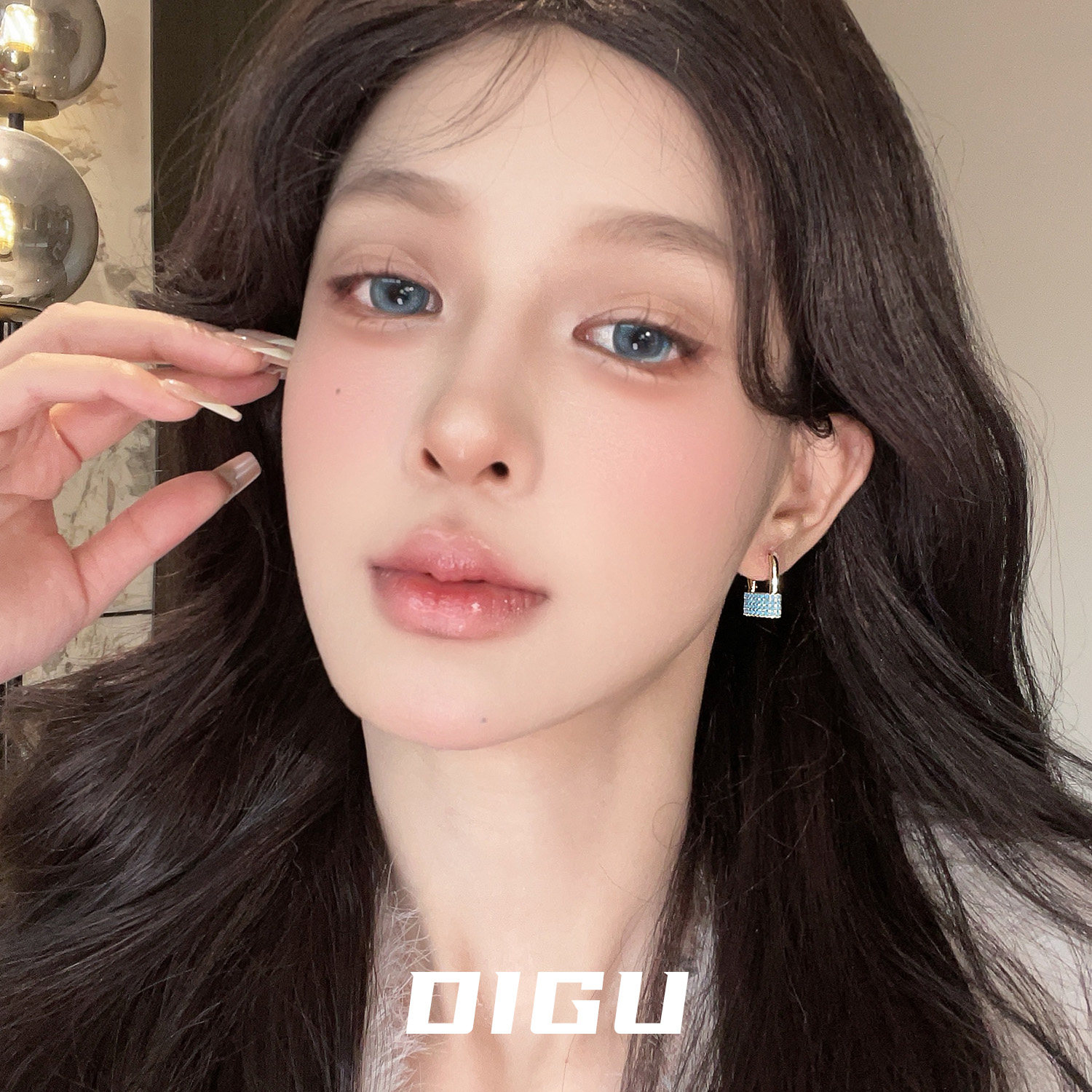 DIGU精致仿绿松石小锁耳环气质复古民族风耳扣轻奢高级感耳坠耳饰