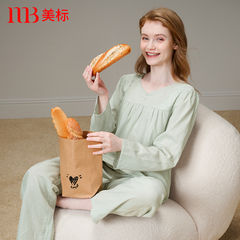 美标宫廷风纯棉春秋蕾丝家居服女
