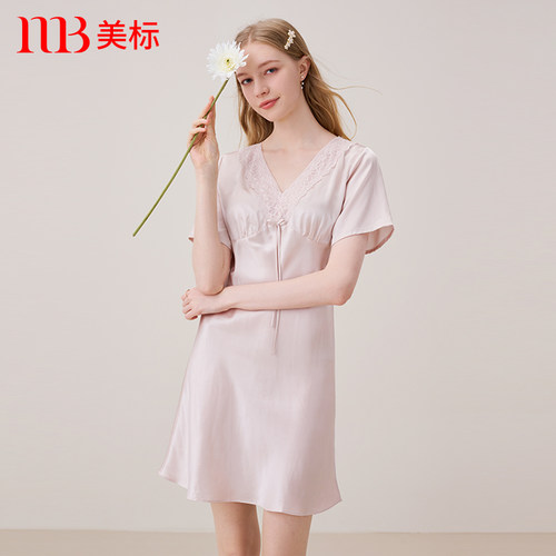 美标真丝短袖睡裙女春夏