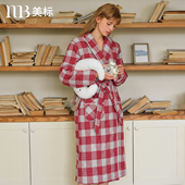 美标三层加厚夹棉中长款 睡袍女咖啡碳保暖可外穿休闲棉家居服睡衣