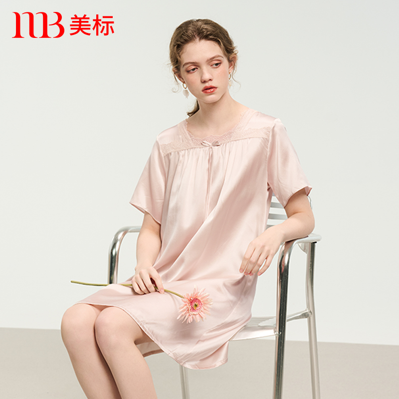 美标19姆米重磅短袖真丝睡裙女夏