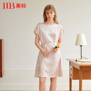 美标新款 6A桑蚕丝提花睡衣凉感丝绸宽松家居服 真丝短袖 睡裙女夏季