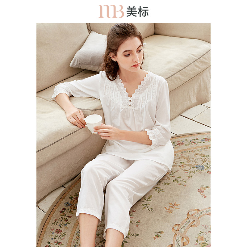 美标贡缎全棉质公主风家居服套装